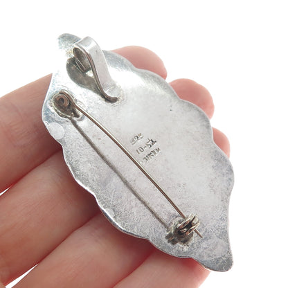 925 Sterling Silver Vintage Mexico Modernist Puffy Ribbed Pin Brooch / Pendant