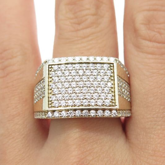 925 Sterling Silver Gold Plated Pave C Z Ring Size 10.25