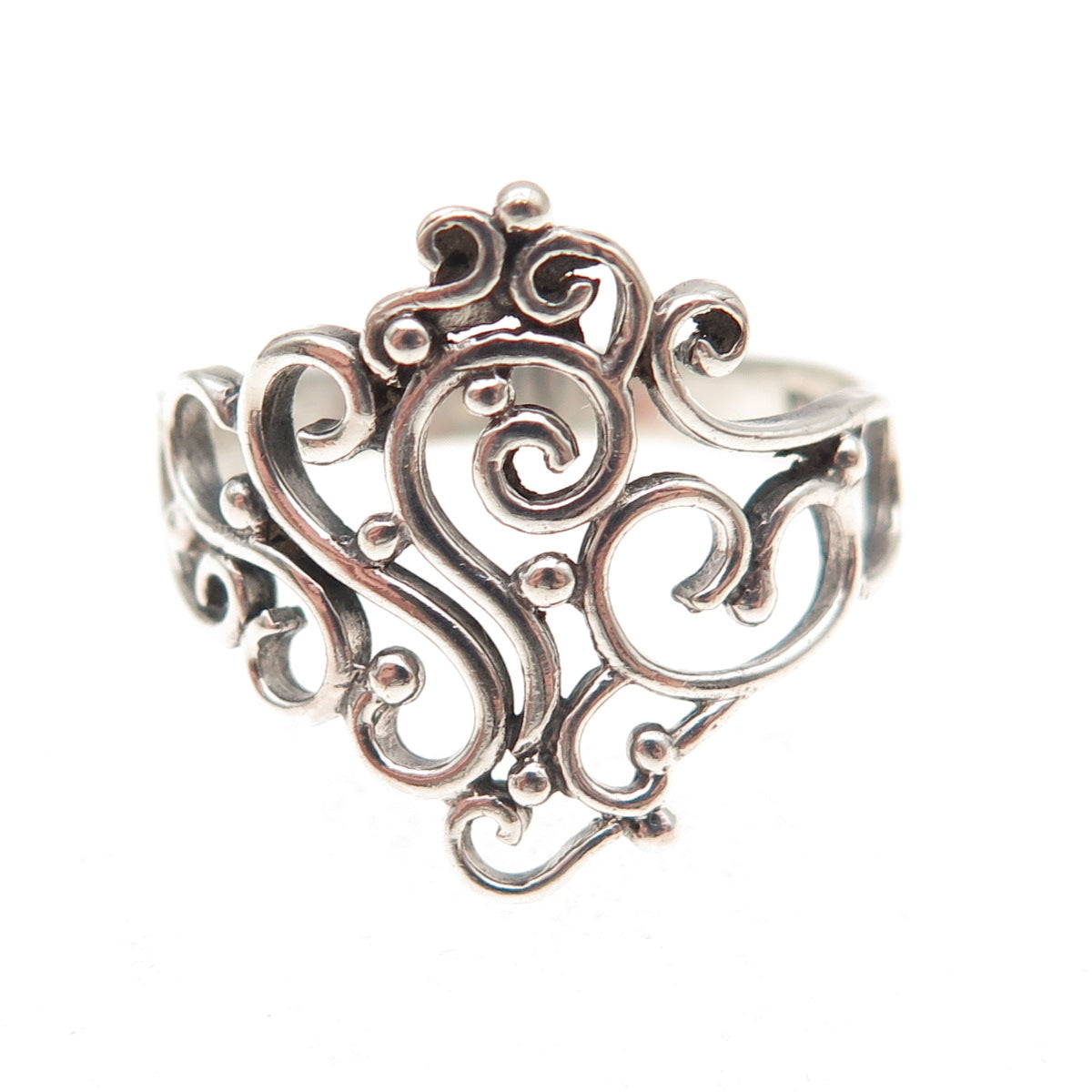 925 Sterling Silver Vintage Modernist Swirl Oxidized Ring Size 7.25