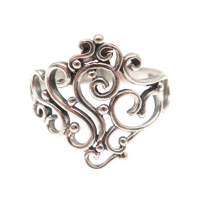 925 Sterling Silver Vintage Modernist Swirl Oxidized Ring Size 7.25