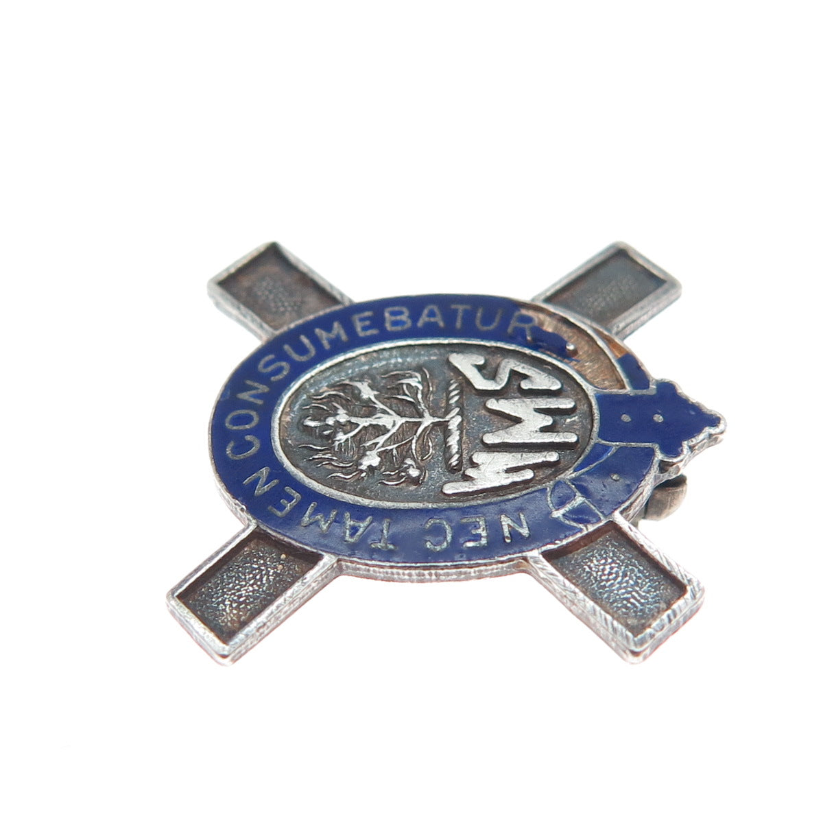 ELLIS BROS 925 Sterling Silver Vintage Enamel Scottish "WMS" Burning Bush Brooch