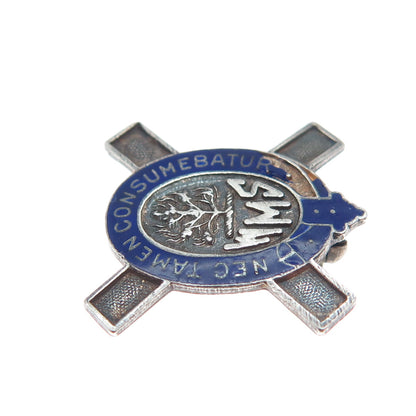 ELLIS BROS 925 Sterling Silver Vintage Enamel Scottish "WMS" Burning Bush Brooch