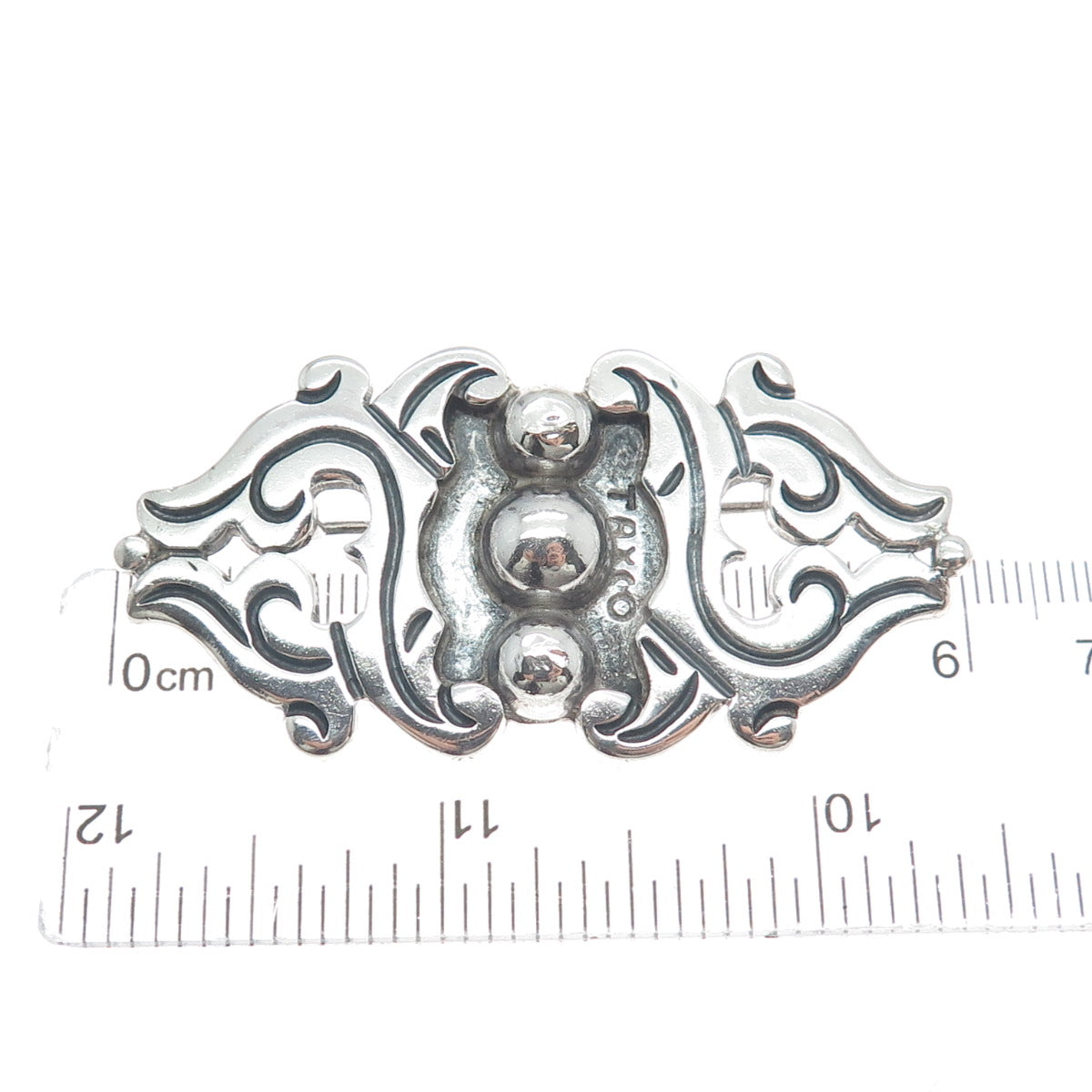 RAFAEL MELENDEZ 925 Sterling Silver Vintage Mexico Modernist Oxidized Pin Brooch