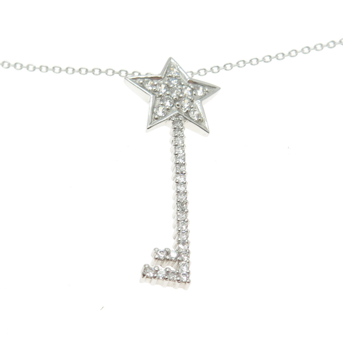 925 Sterling Silver Pave C Z Key Star Rolo Chain Necklace 18"