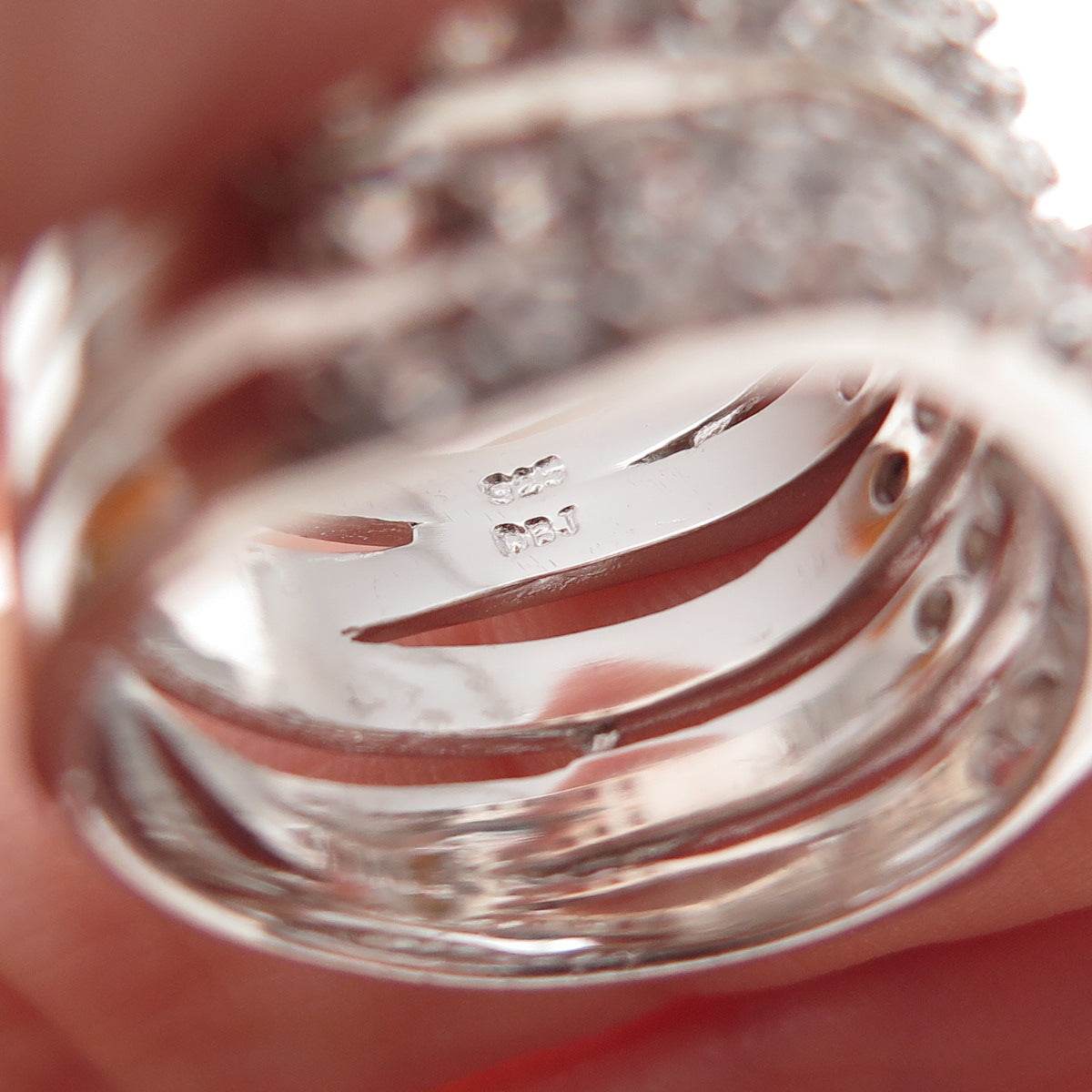 Dee Berkle 925 Sterling Silver Real Round-Cut White Topaz 5-Row Ring Size 7.25