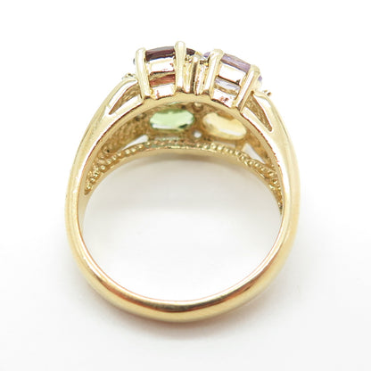 925 Sterling Silver Gold Plated Amethyst Citrine Peridot Topaz Gem Ring Size 8