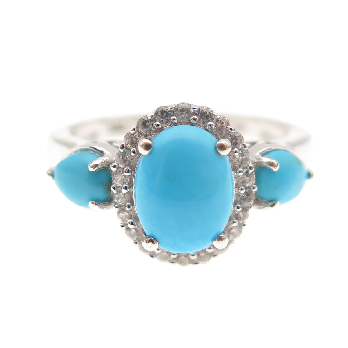 Chuck Clemency 925 Sterling Silver Real Turquoise & White Topaz Ring Size 8