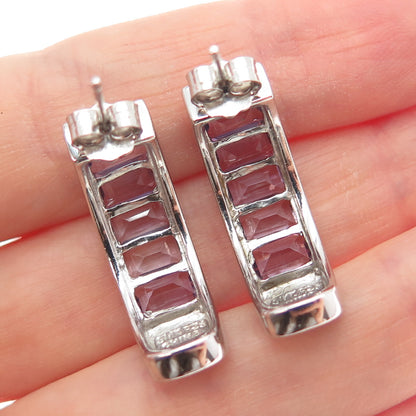 925 Sterling Silver Real Emerald-Cut Amethyst Half Hoop Earrings