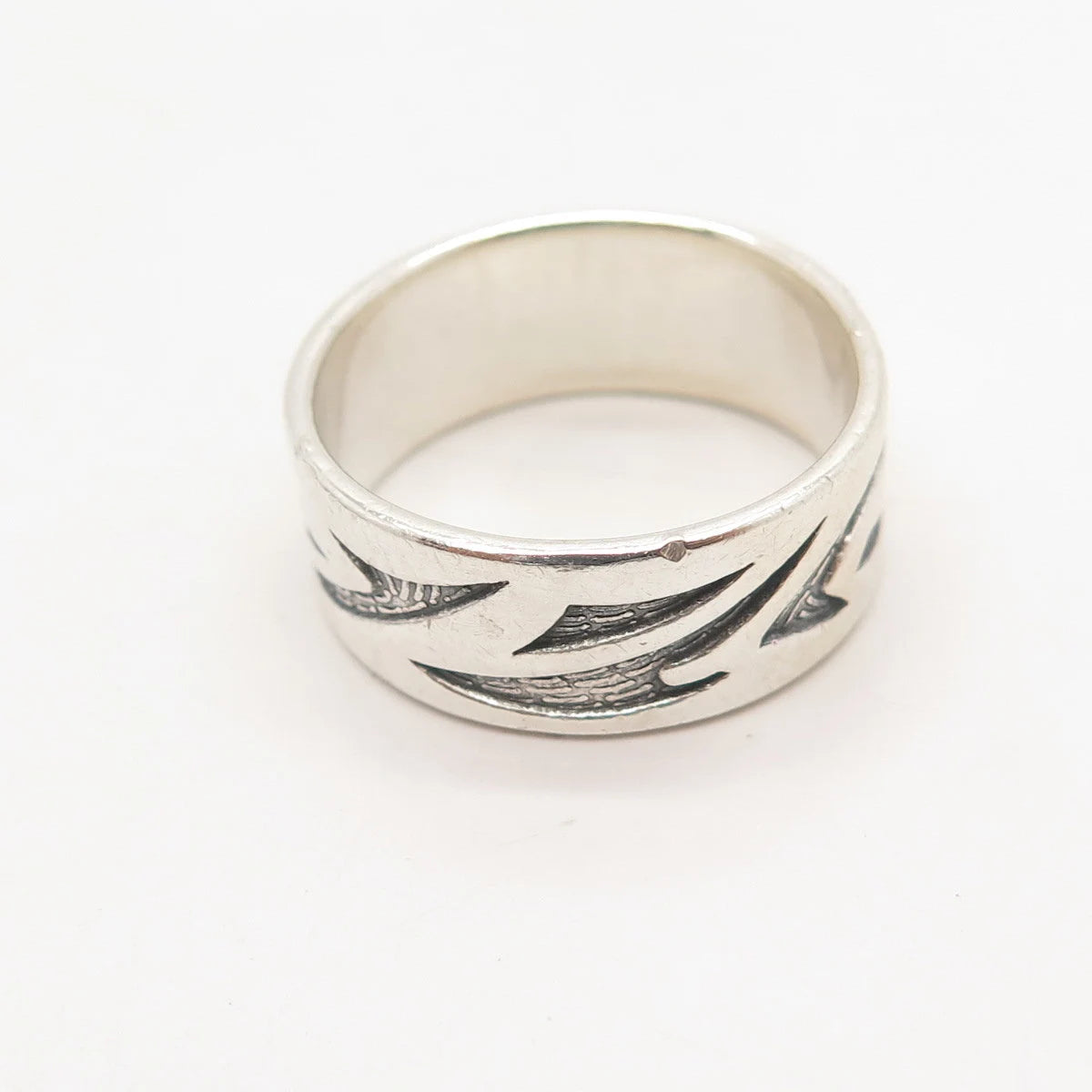 925 Sterling Silver Vintage Modernist Band Ring Size 9.25
