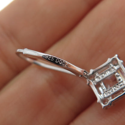 925 Sterling Silver Princess Emerald & Round-Cut C Z Dangle Earrings