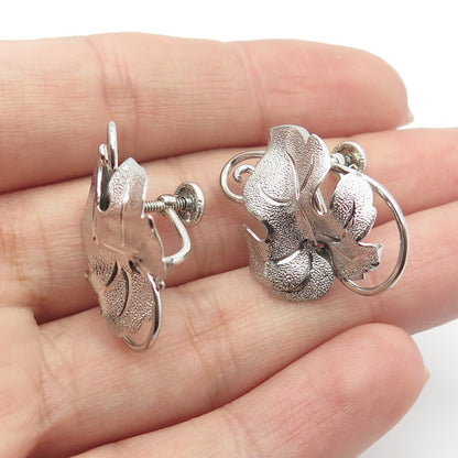 925 Sterling Silver Vintage Textured Leaf Screw Back Earrings