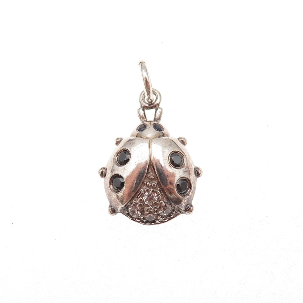 925 Sterling Silver Vintage Real Sapphire Spinel & C Z Ladybird Charm Pendant