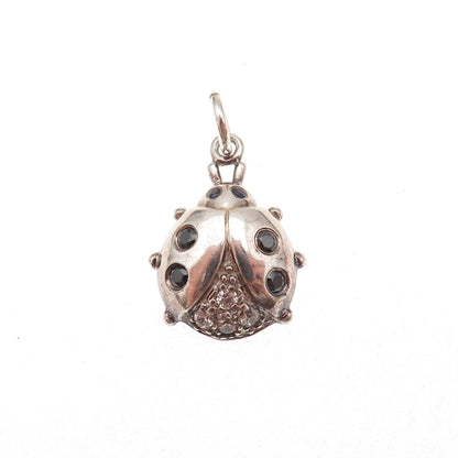 925 Sterling Silver Vintage Real Sapphire Spinel & C Z Ladybird Charm Pendant