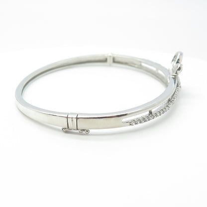 925 Sterling Silver Round-Cut White C Z Butterfly Bangle Bracelet 7"