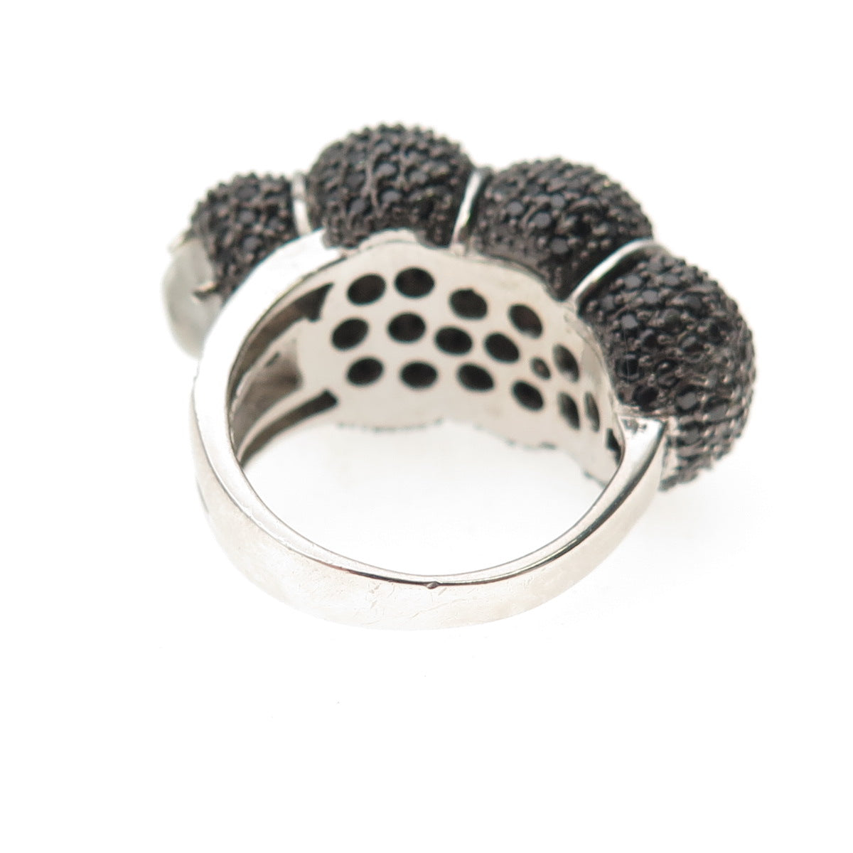 925 Sterling Silver Real Black Spinel & Moonstone Cocoon Ring Size 6.25