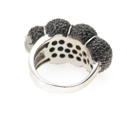 925 Sterling Silver Real Black Spinel & Moonstone Cocoon Ring Size 6.25