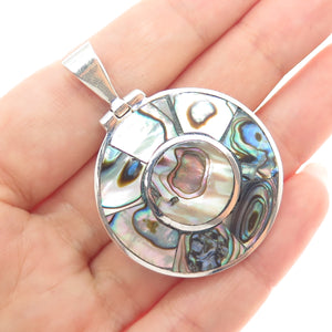 925 Sterling Silver Vintage Mexico Real Abalone Shell Modernist Charm Pendant