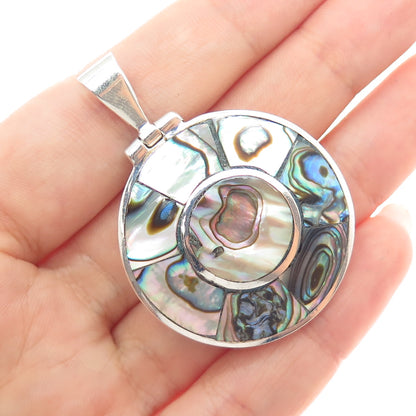 925 Sterling Silver Vintage Mexico Real Abalone Shell Modernist Charm Pendant
