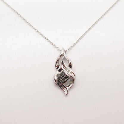 925 Sterling Silver Real White & Black Diamond Infinity Rolo Chain Necklace 16"