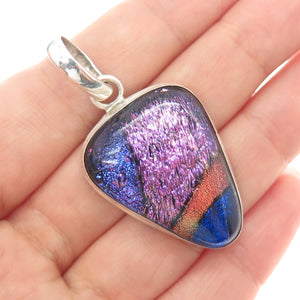 MD DESIGN 925 Sterling Silver Vintage Dichroic Glass Modernist Charm Pendant