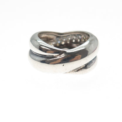 925 Sterling Silver Vintage Round-Cut C Z Crisscross Ring Size 6.75