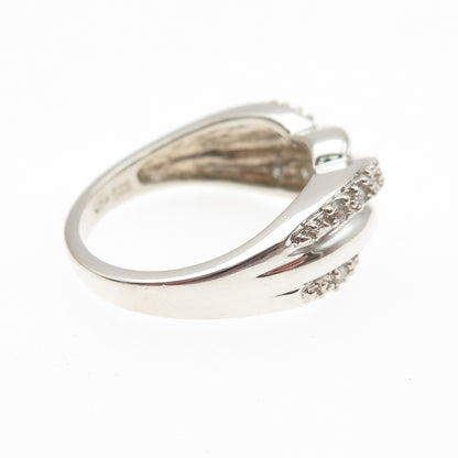 HENG NGAI 925 Sterling Silver Real Round-Cut Diamond Twisted Ring Size 8