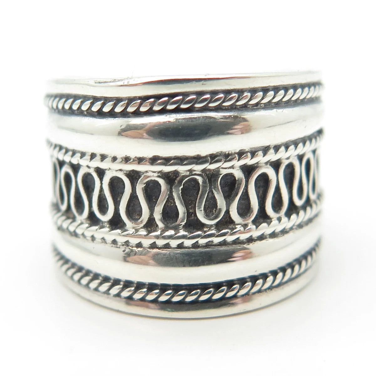 925 Sterling Silver Vintage Eternal Curve Wide Ring Size 7.75
