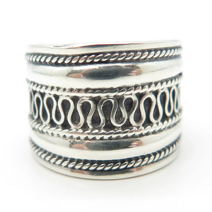 925 Sterling Silver Vintage Eternal Curve Wide Ring Size 7.75