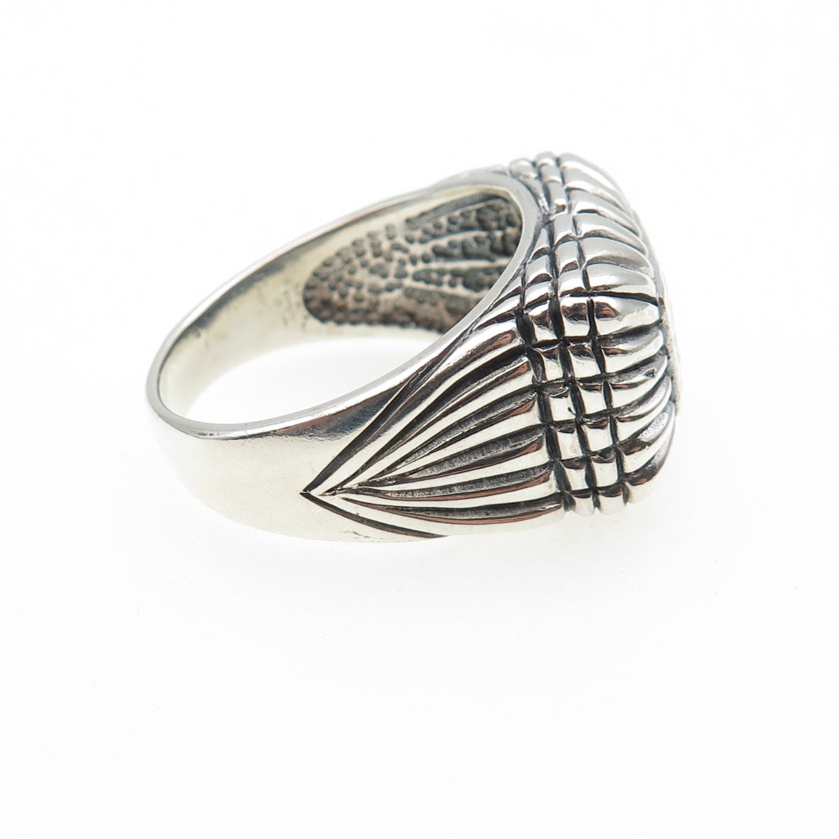 925 Sterling Silver Vintage Modernist Hammered Oxidized Ring Size 11.25