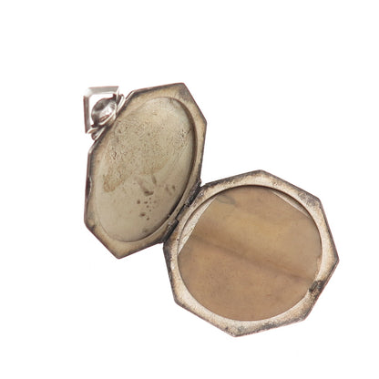925 Sterling Silver Antique Art Deco Octagon Locket Pendant