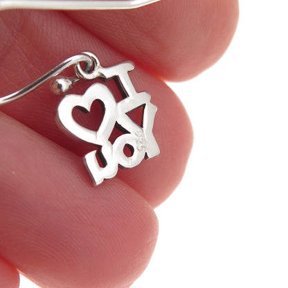 925 Sterling Silver Vintage I Love You Dangle Earrings
