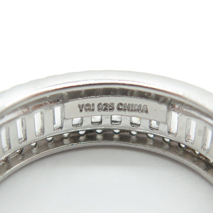 925 Sterling Silver Emerald & Round-Cut C Z All Around Eternity Ring Size 7.25