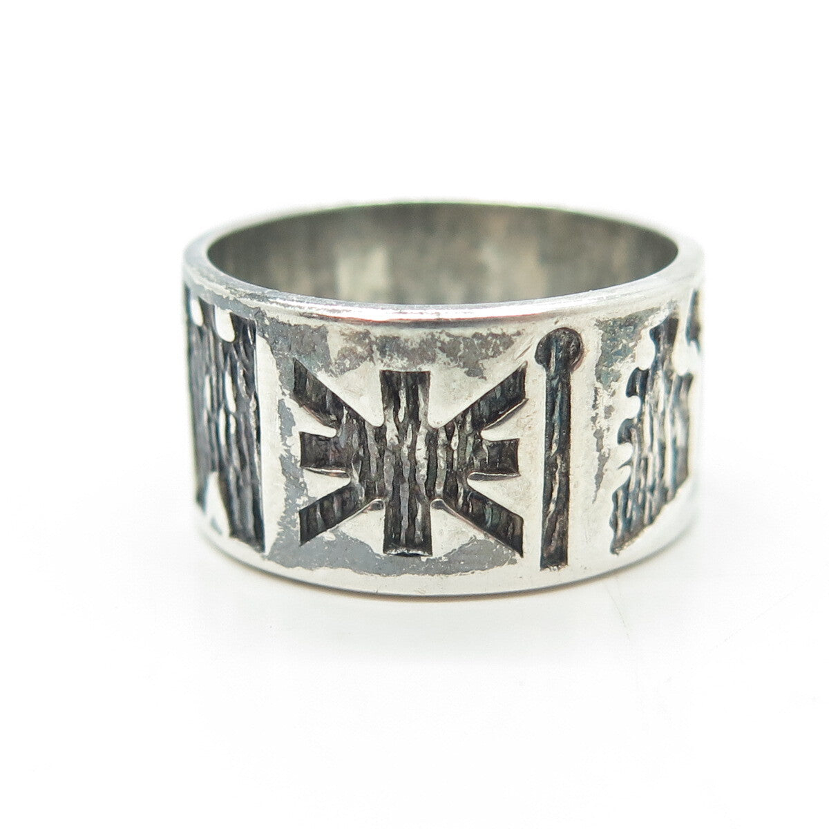 SAC SILVER 925 Sterling Silver Vintage Dublin 1991 Ethnic Band Ring Size 7.5