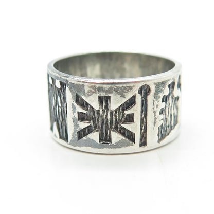 SAC SILVER 925 Sterling Silver Vintage Dublin 1991 Ethnic Band Ring Size 7.5