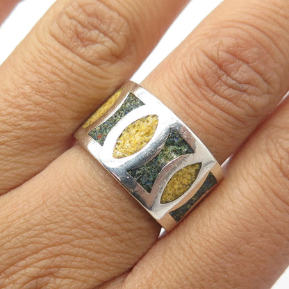 SARITASCO 925 Sterling Silver Vintage Mexico Jasper Azurite Gem Ring Size 7.75