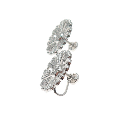 925 Sterling Silver Antique Art Deco Real Marcasite Flower Screw Back Earrings