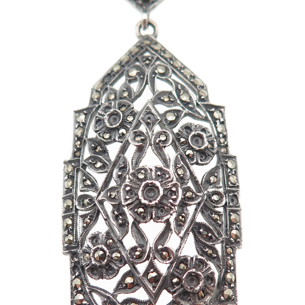 925 Sterling Antique Art Deco Real Marcasite Necklace 16" (missing 26 stones)