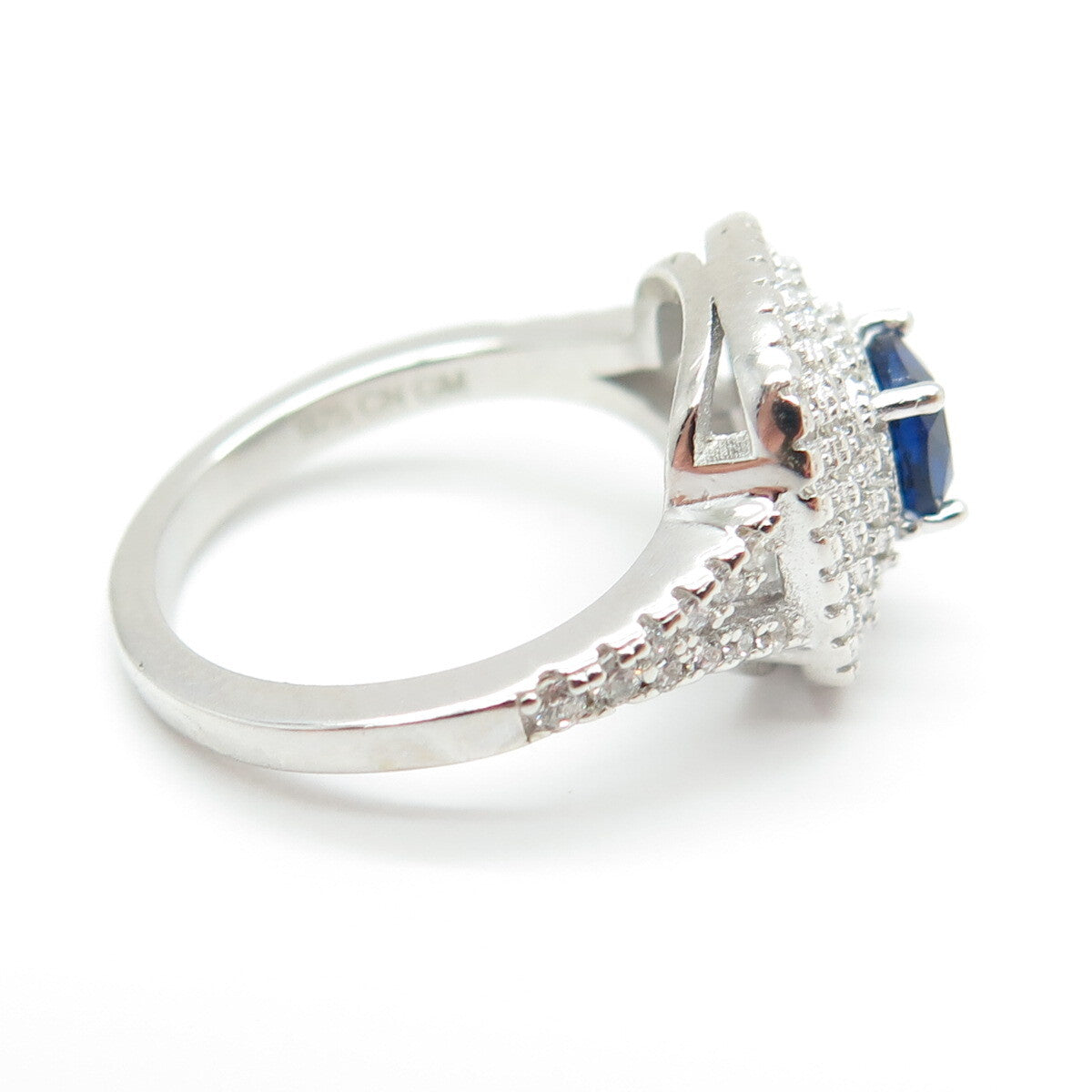 925 Sterling Silver Cushion & Round-Cut Blue White C Z Ring Size 5