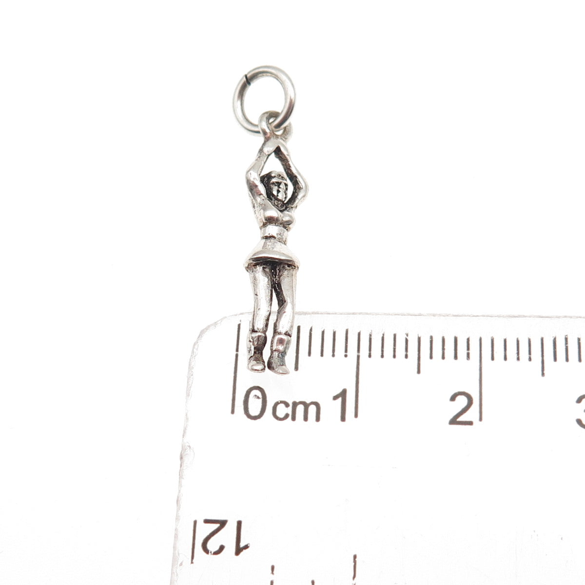 925 Sterling Silver Vintage Cheerleader Oxidized 3D Charm Pendant