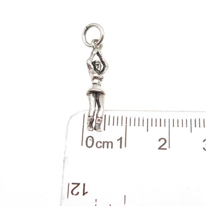 925 Sterling Silver Vintage Cheerleader Oxidized 3D Charm Pendant