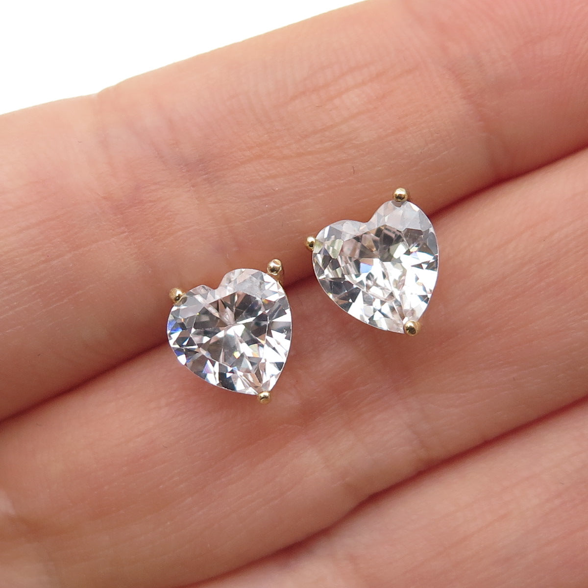 925 Sterling Silver Gold Plated Heart-Cut C Z Stud Earrings