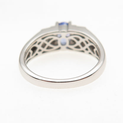 925 Sterling Silver Real Tanzanite & White Topaz Ring Size 8