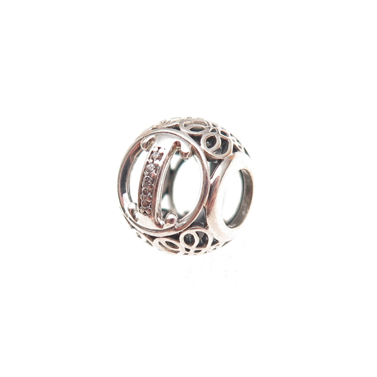 Pandora 925 Sterling Silver C Z Letter I Initial Slide Bead Charm