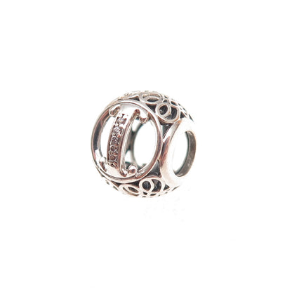 Pandora 925 Sterling Silver C Z Letter I Initial Slide Bead Charm