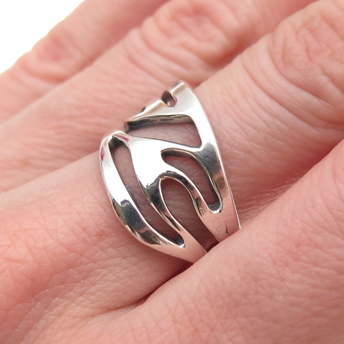 Cellini 925 Sterling Silver Vintage Modernist Oxidized Ring Size 7