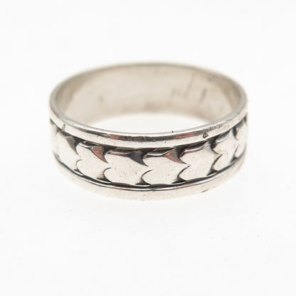 925 Sterling Silver Antique Art Deco Heart All Around Oxidized Band Ring Size 6