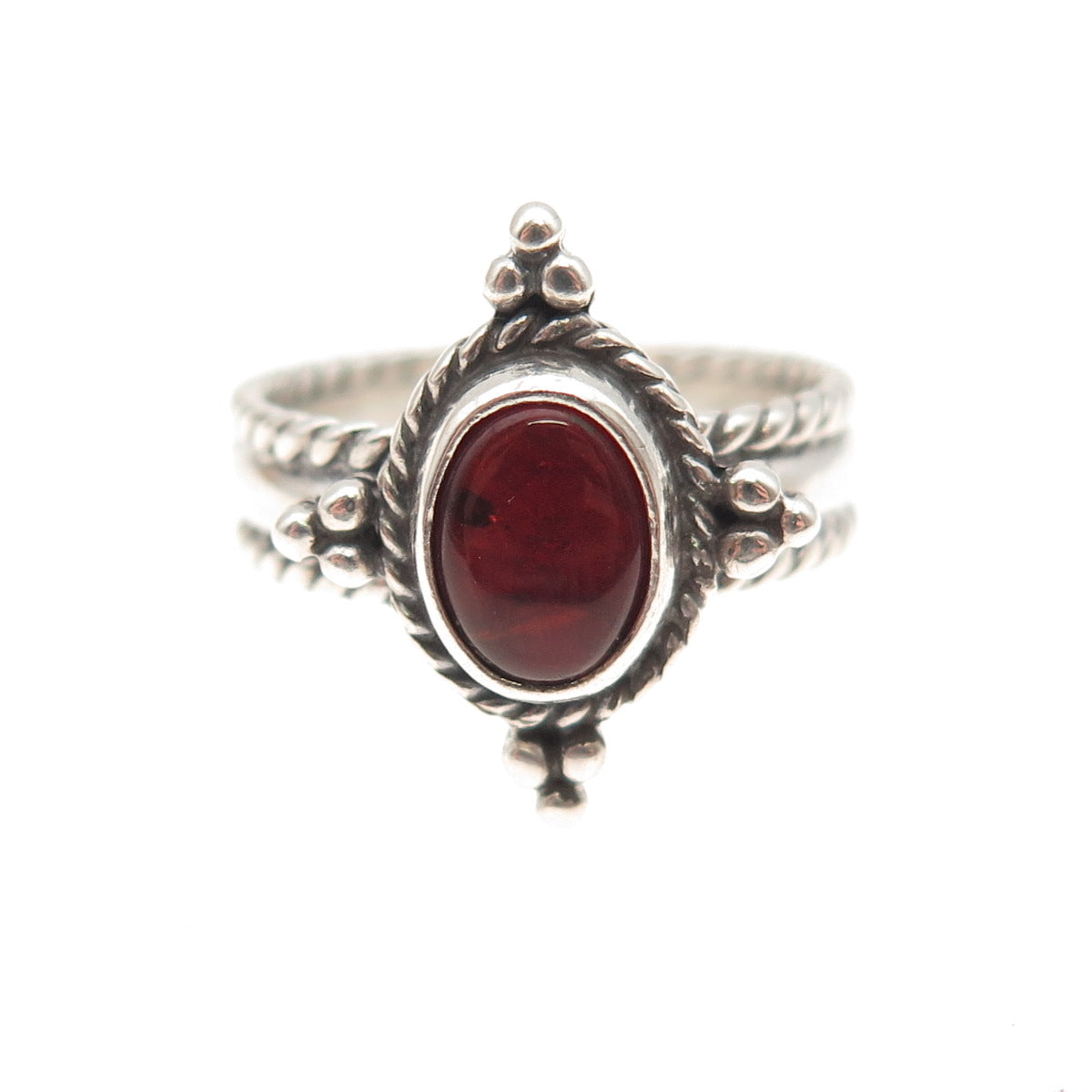 Shube 925 Sterling Silver Vintage Real Amber Oxidized Ring Size 6.75