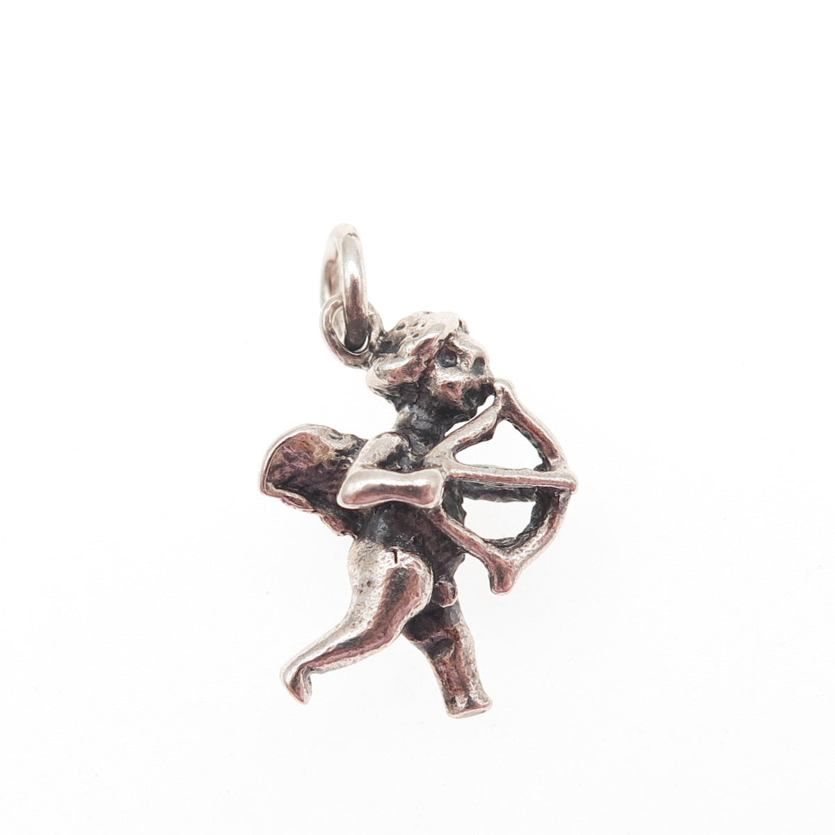 925 Sterling Silver Vintage Cupid Oxidized 3D Mini Charm Pendant