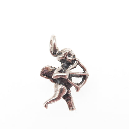 925 Sterling Silver Vintage Cupid Oxidized 3D Mini Charm Pendant