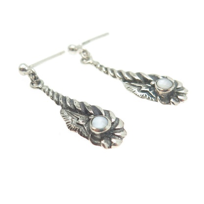 925 Sterling Silver Vintage Real Mother-of-Pearl Dangling Earrings